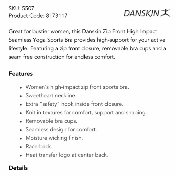 Danskin Zip Front High Impact Seamless Sports Bra - Picture 5 of 6